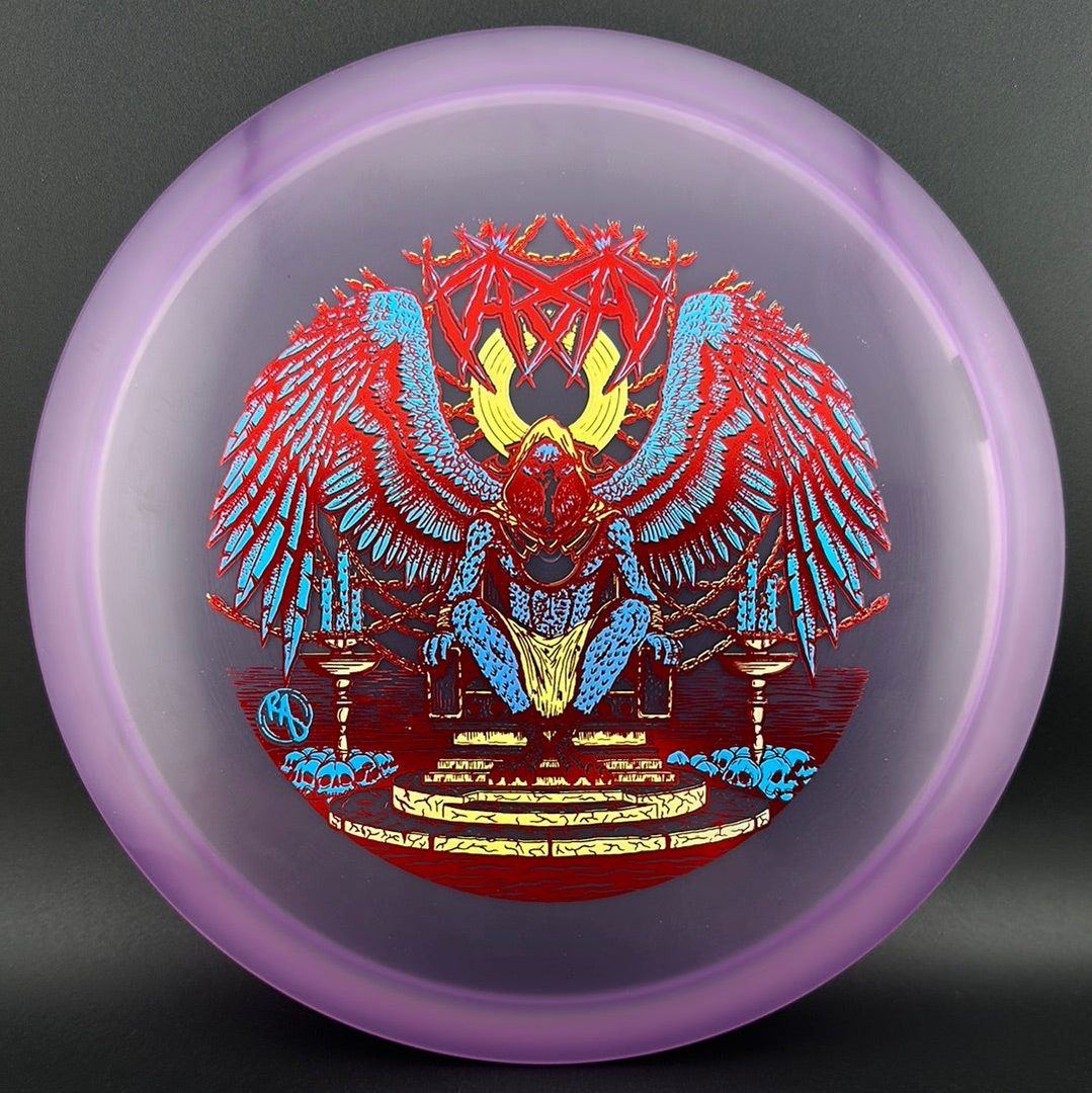 CryZtal Buzzz disc golf disc by Ripper Studios featuring Karudi the Overseer design in transparent crystal style, from Rare Air Discs.