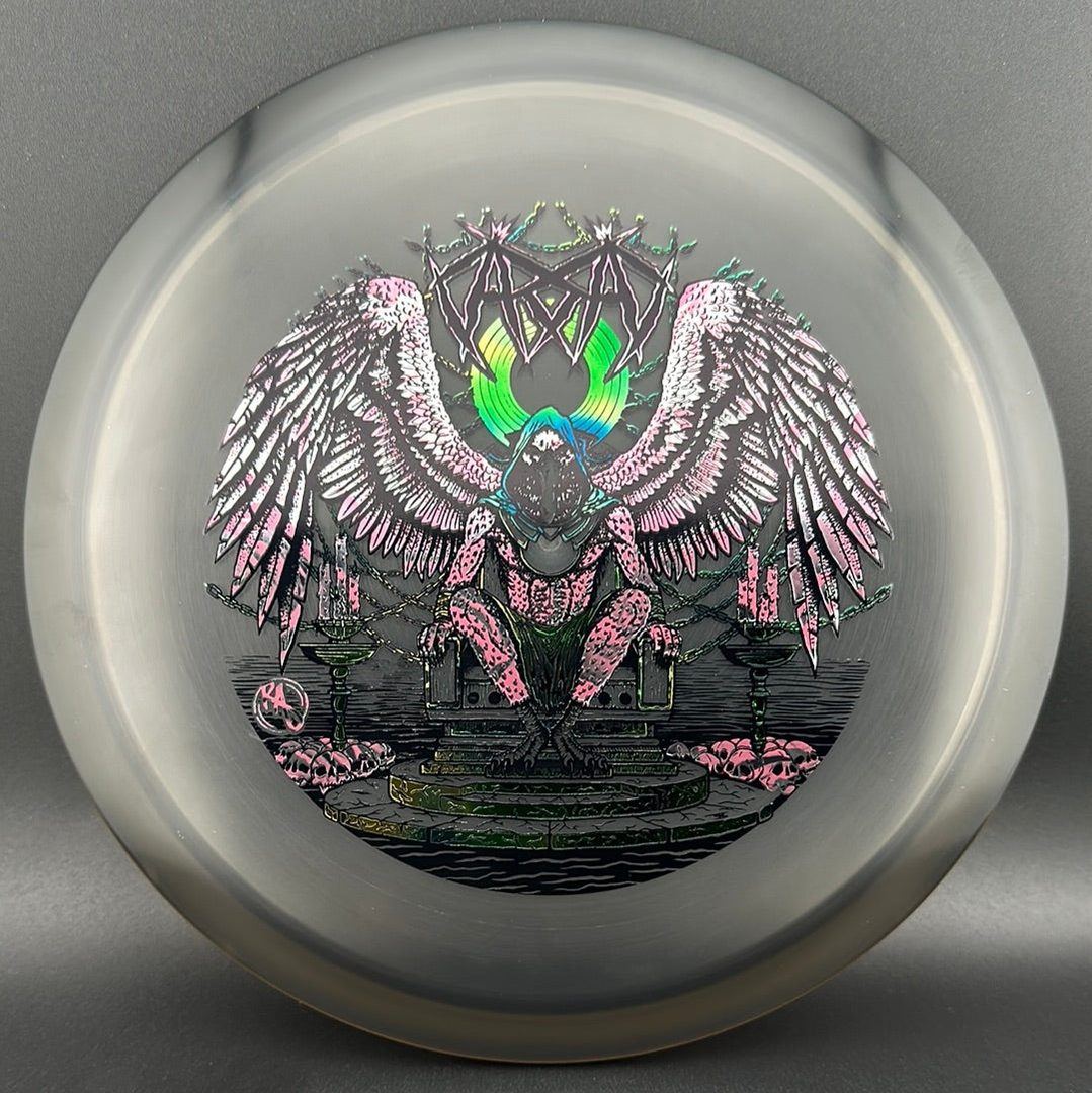 CryZtal Buzzz disc golf disc by Rare Air Discs featuring Karudi the Overseer design, with a clear, detailed image of the disc's surface.