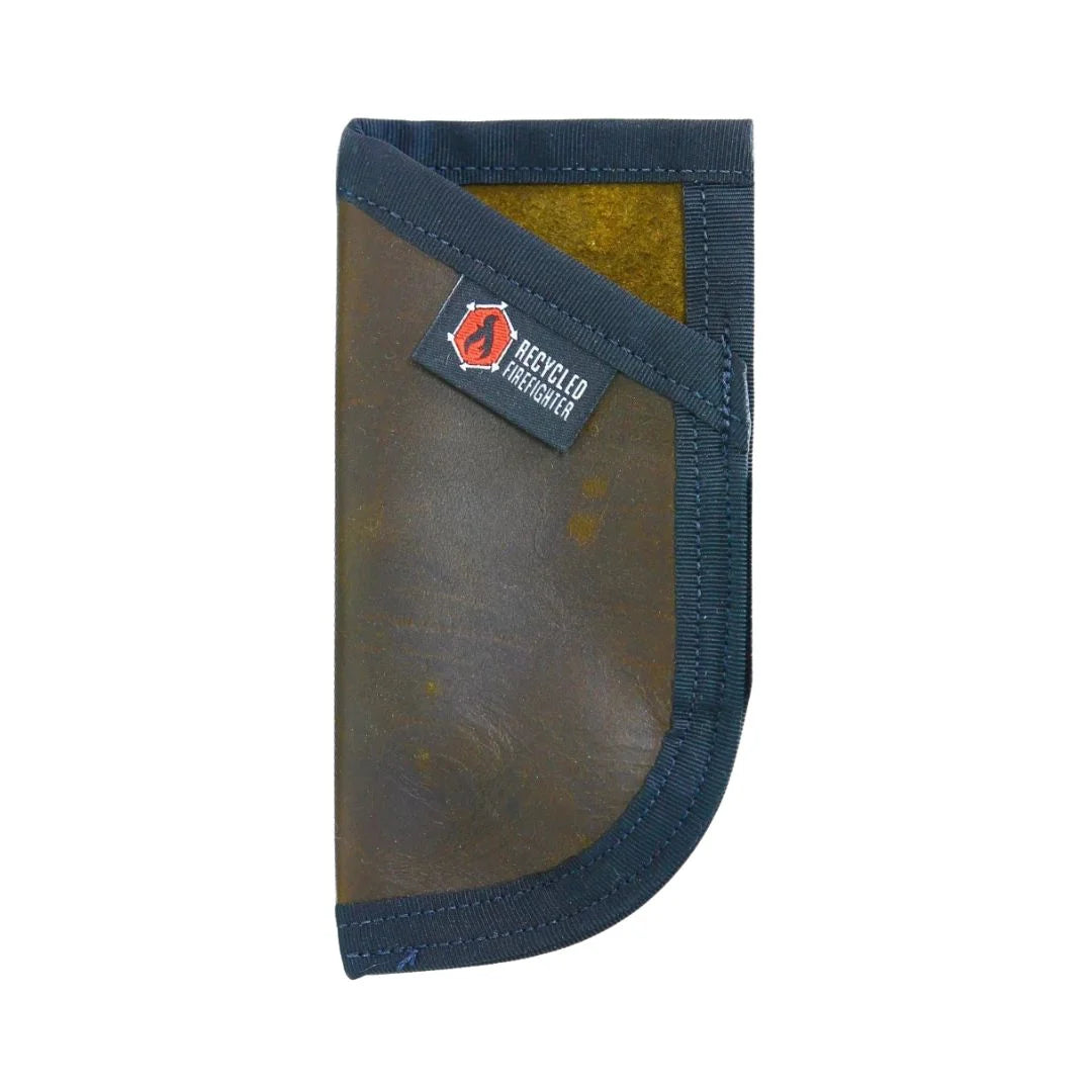 Brown leather EDC Pocket Caddy by Recycled Firefighter, featuring multiple pockets for everyday carry essentials.