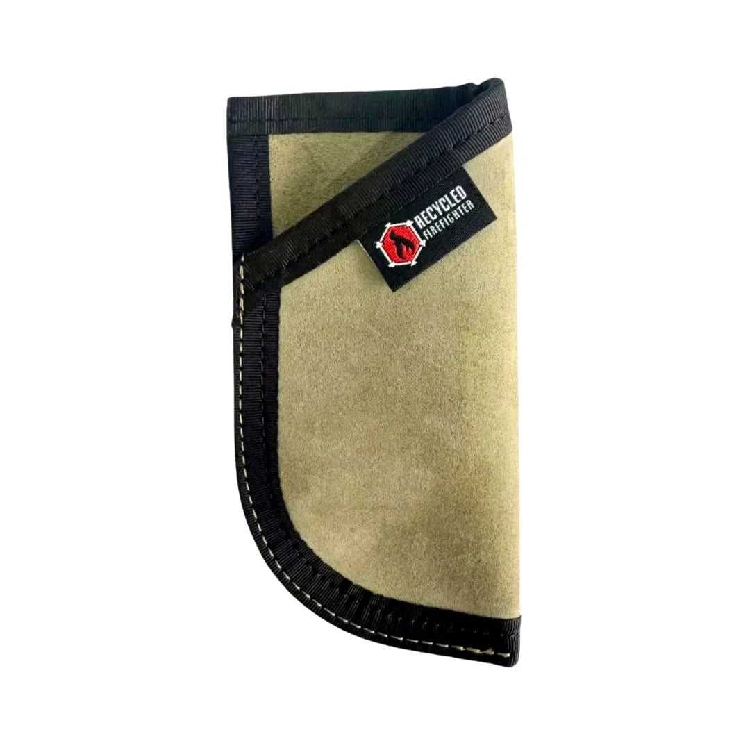 Grey and black leather EDC Pocket Caddy by Recycled Firefighter, showcasing its compact design and multiple storage compartments.