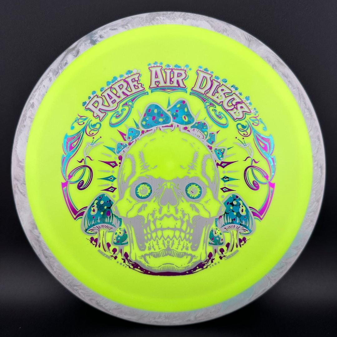 Rare Air Discs Fission Defy Crushin' Amanitas VIP 2.0 disc golf disc with vibrant design and detailed branding.