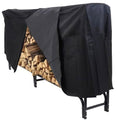 Black metal outdoor firewood rack with cover, 8 feet long, suitable for indoor and outdoor use by HomePacific.