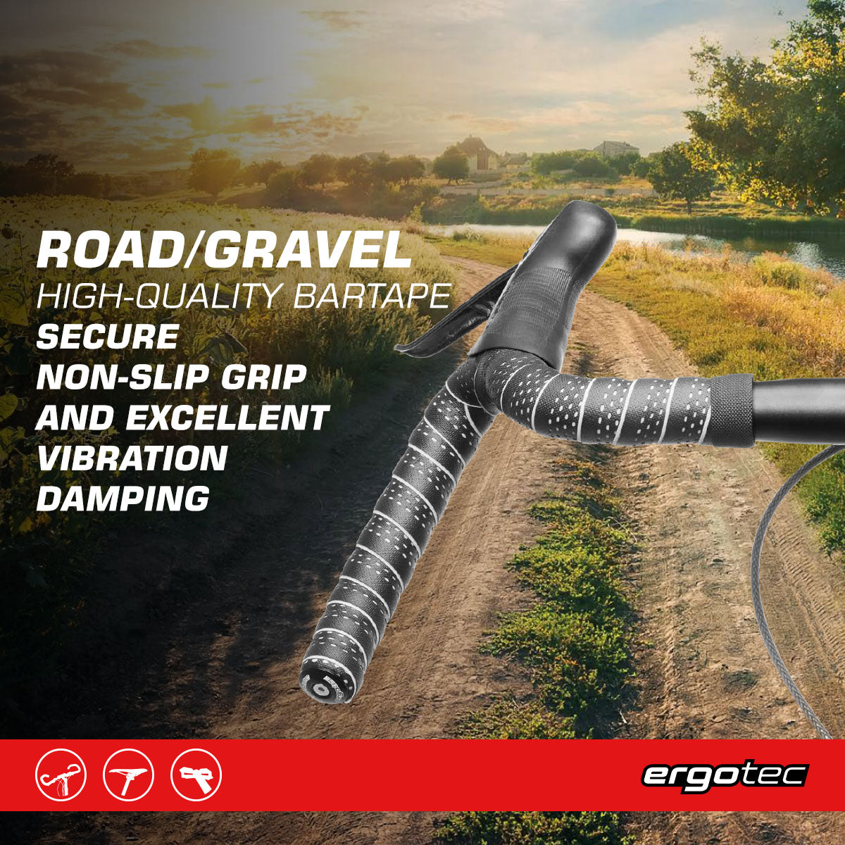 ZEITBIKE Ergotec Sanremo tape grips installed on bicycle handlebars, 2000mm length, black rubber grip with textured surface.