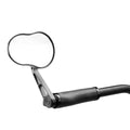 ZEITBIKE Ergotec M-99 shortarm black sandblasted mirror with large reflective surface, mounted on bicycle handlebar.
