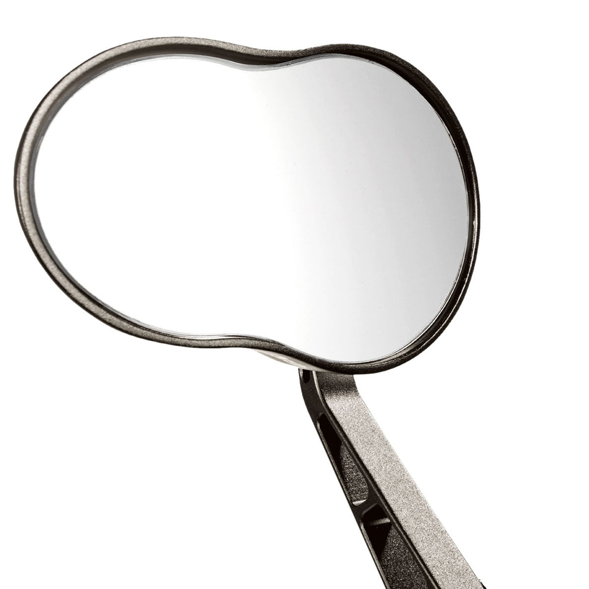 Black sandblasted Ergotec Mirror M-99 with short arm by ZEITBIKE, featuring a large reflective surface for bike handlebars.