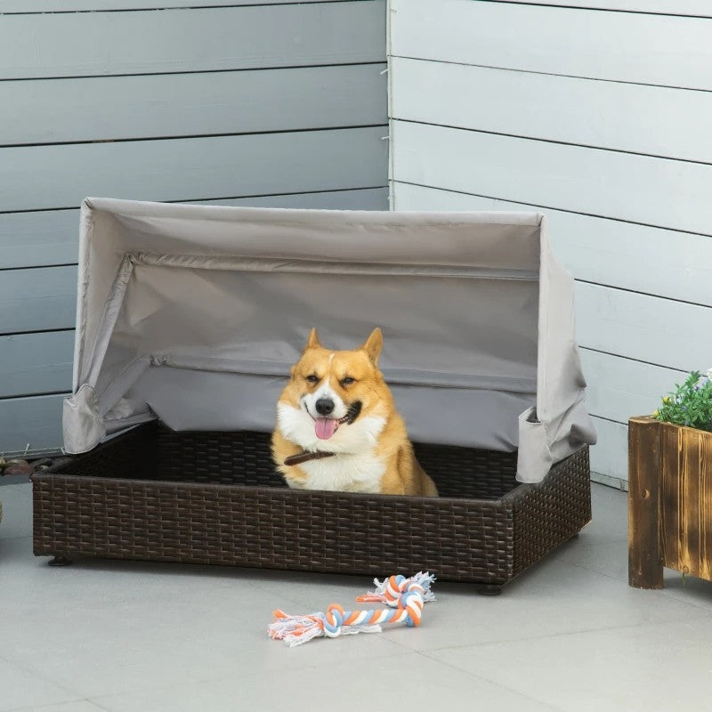 Espresso Wicker Foldable Canopy Raised Dog Bed House with 2 in Thick Cushion - OVERLANDERS Outfitter