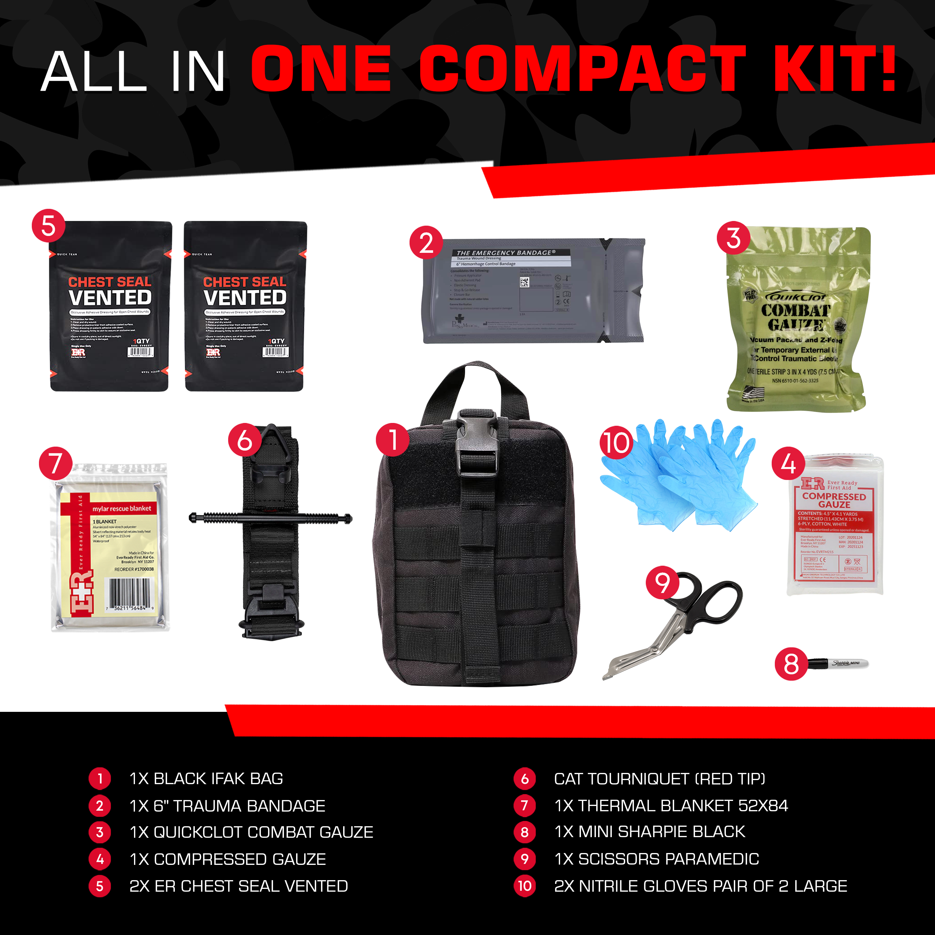 MediTac Kits Premium Trauma IFAK compact first aid kit with CAT tourniquet and chest seals for emergency medical use