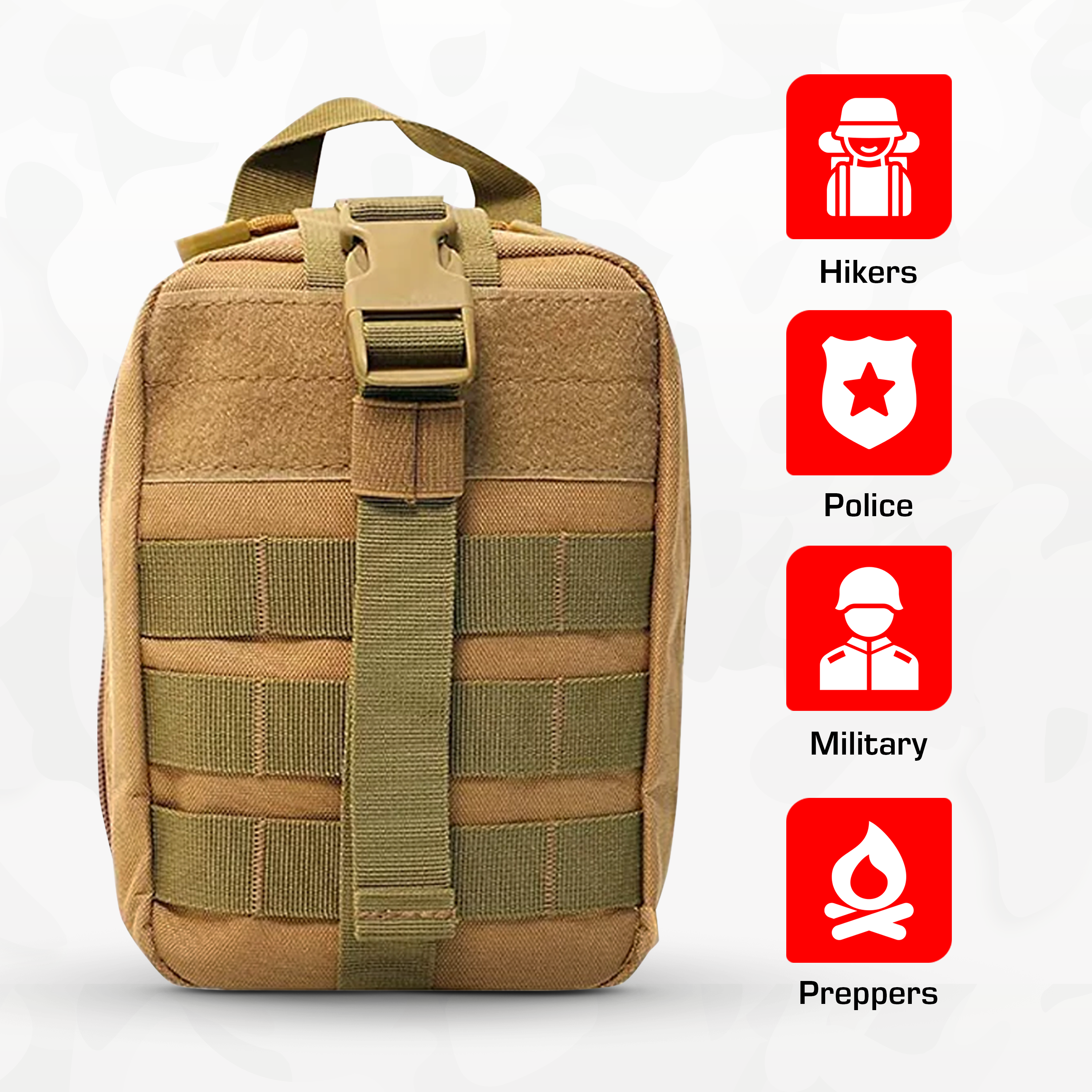 MediTac Kits Premium Trauma IFAK Compact Kit with CAT tourniquet and chest seals for emergency first aid.