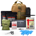 MediTac Kits Premium Trauma IFAK compact first aid kit with CAT tourniquet and chest seals, shown open with medical supplies inside.