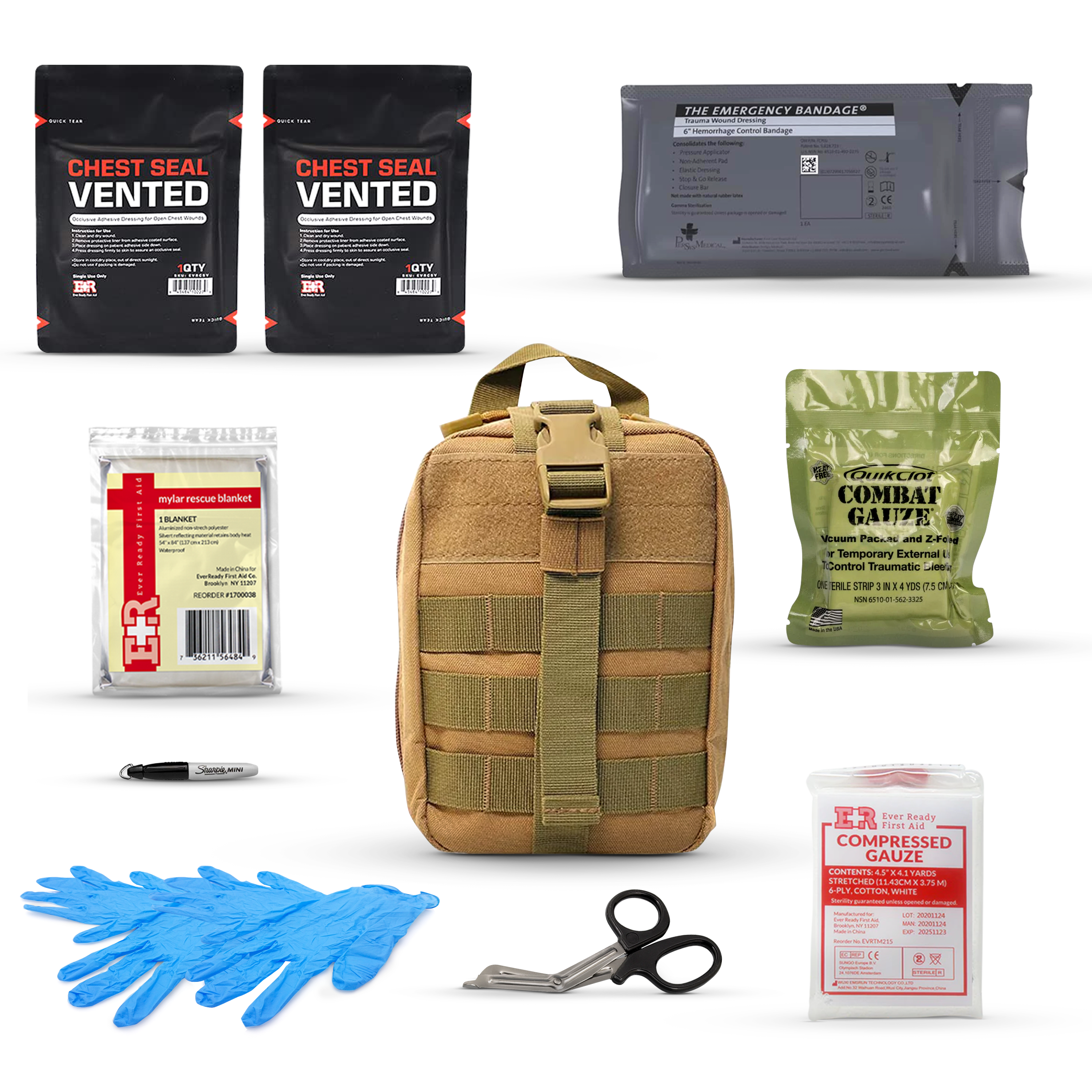MediTac Kits Premium Trauma IFAK Compact Kit with CAT tourniquet and chest seals for emergency first aid and injury management