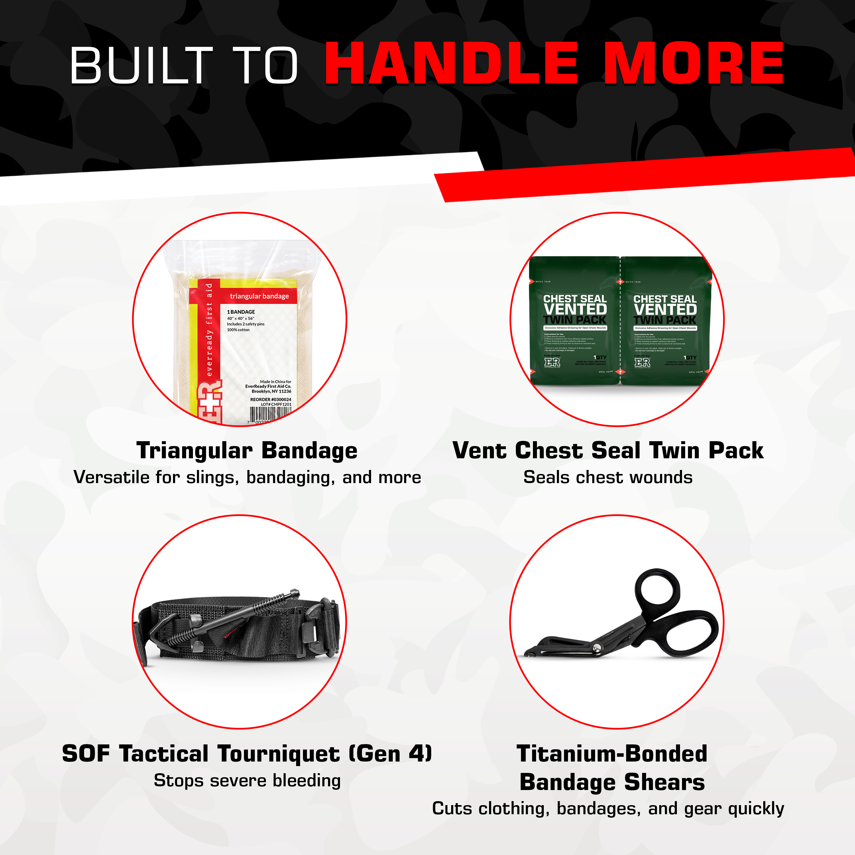 Industrial first aid kit by MediTac Kits with trauma pak, chest seal, and tourniquet in a compact emergency medical kit.