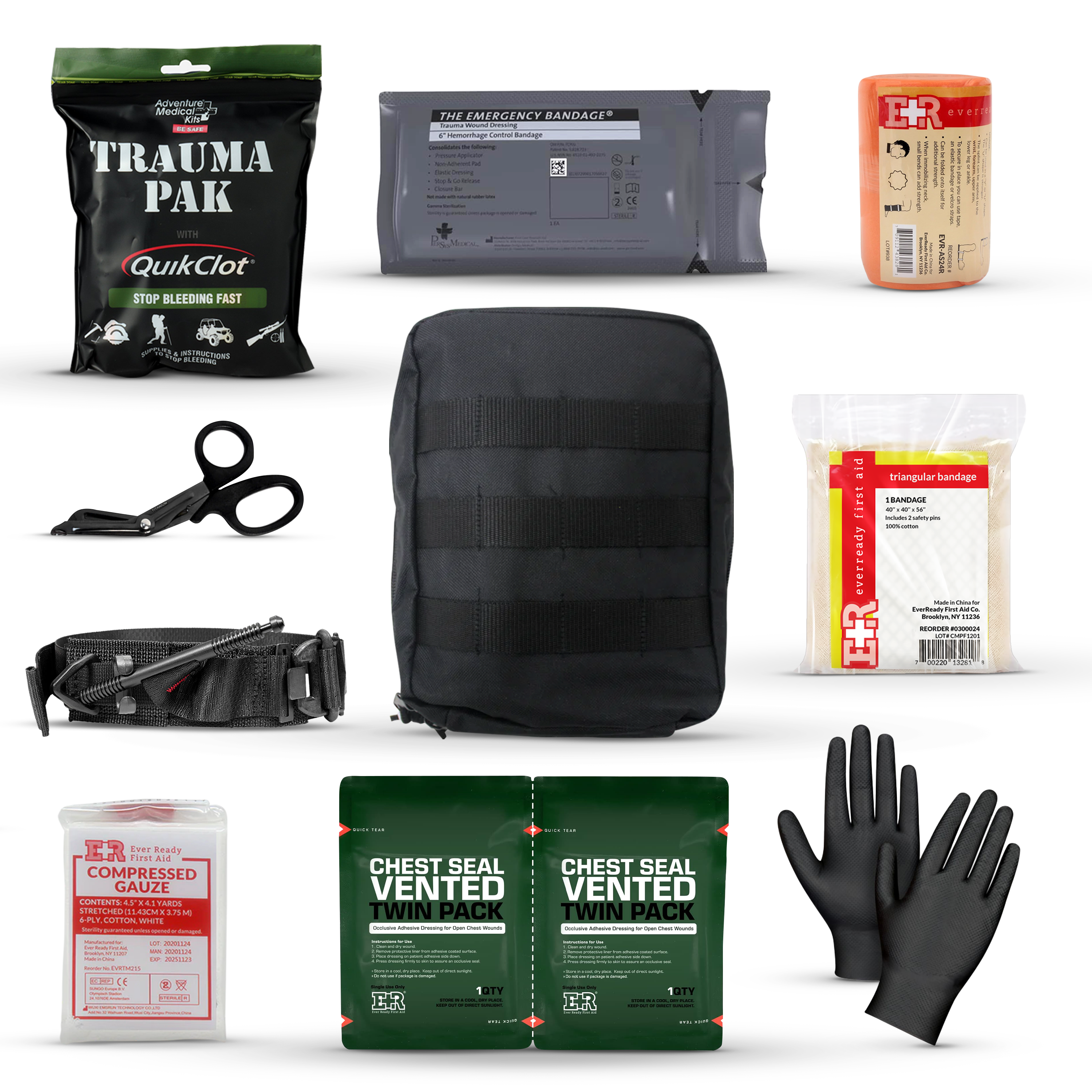 MediTac Kits industrial first aid trauma kit with trauma pak, chest seal, and tourniquet for emergency medical response.