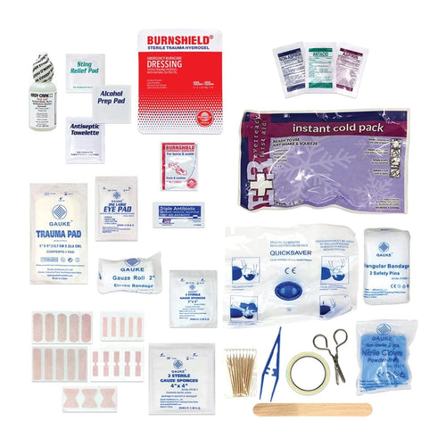 MediTac Kits 100 Person OSHA/ANSI compliant first aid kit with bandages, antiseptics, and emergency supplies in a portable container.