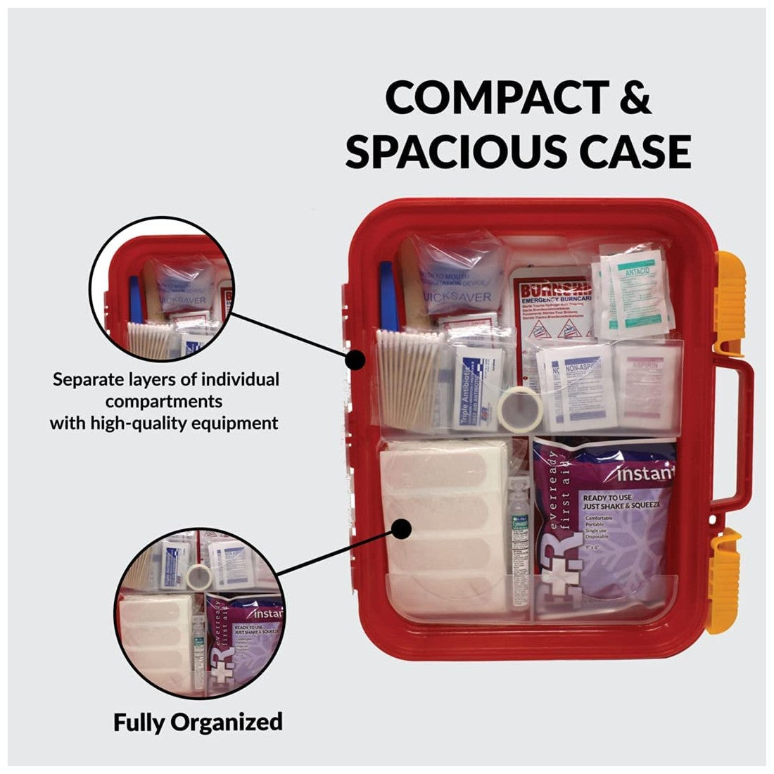 MediTac Kits 100 person OSHA/ANSI compliant first aid kit with bandages, antiseptics, and medical supplies in a portable case