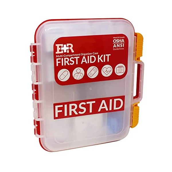 MediTac Kits 100 Person OSHA/ANSI Compliant First Aid Kit with first aid supplies in a portable plastic case