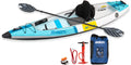 Inflatable EZLite10™ kayak in pro carbon package by Backcountry Sportsman, showing sleek design and compact storage.