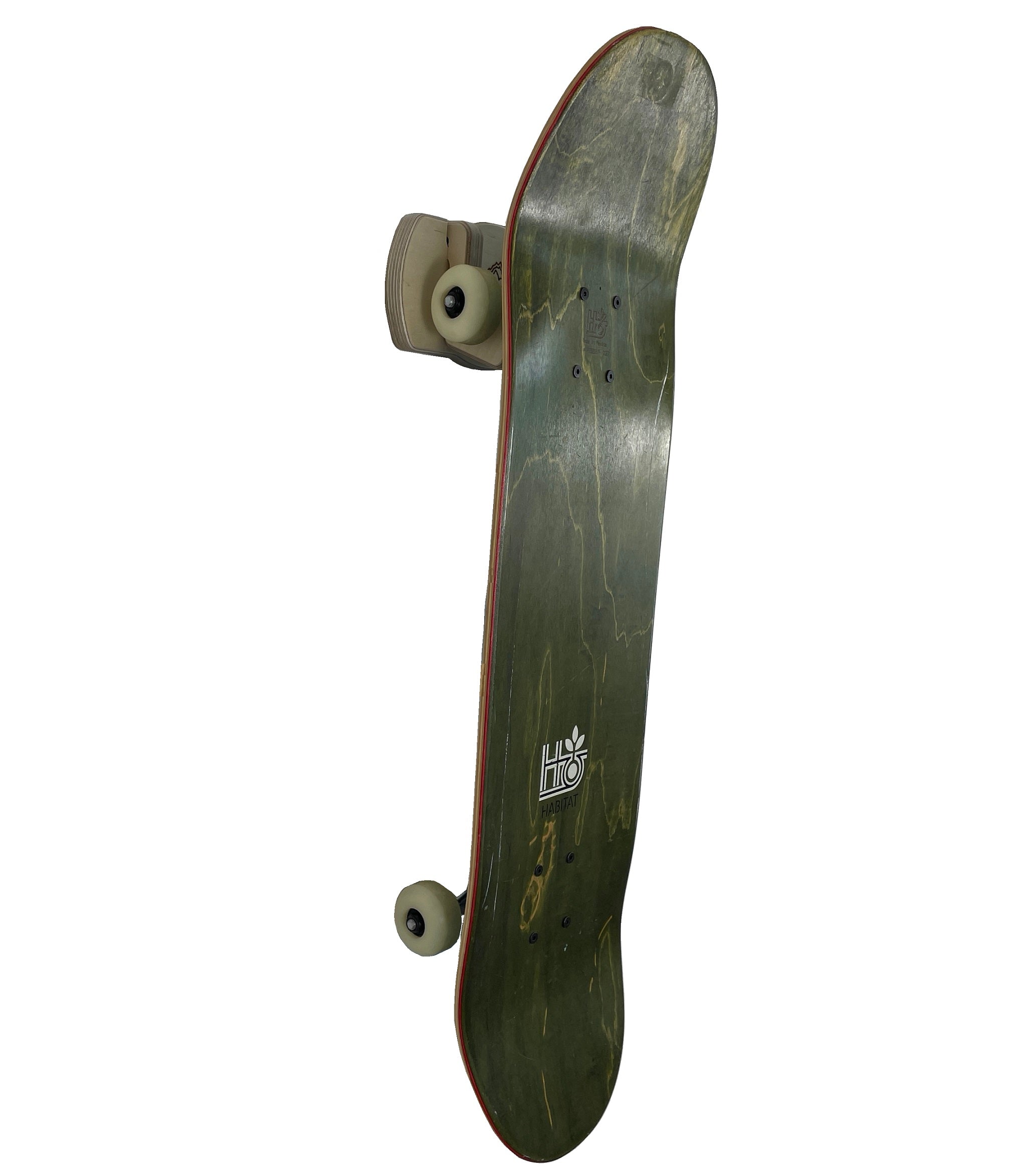 Rado Racks Elevator skateboard and longboard wall rack mounted on a wall for organized storage of skateboards and longboards.