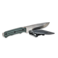 Emerge Survival knife with black handle and stainless steel blade, designed for outdoor survival and camping activities.
