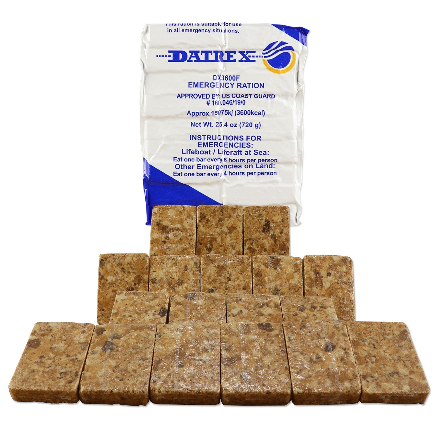 Datrex 3600 Calorie Emergency Food Bar from QuakeKits, compact ration for survival, with nutritious, easy-to-carry food and water supplies.