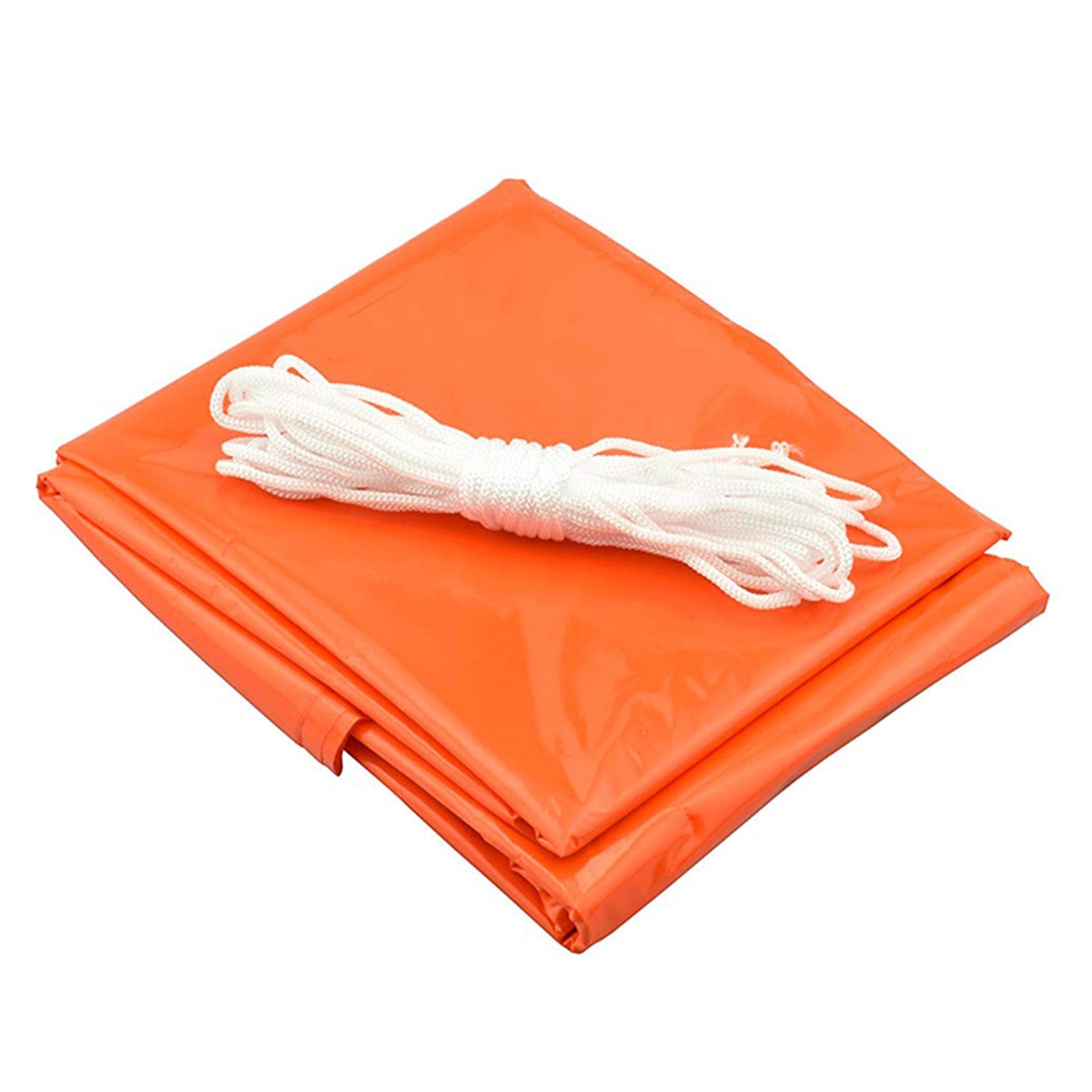 Lightweight 2-person emergency tube tent by quakekits.com with cord, set up in a natural outdoor setting for survival use.