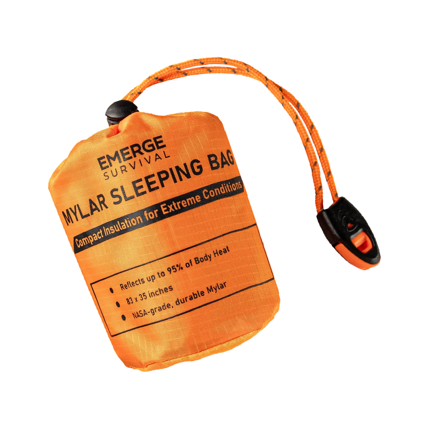 Emerge Survival emergency sleeping bag made of reflective, lightweight material for warmth and survival in outdoor emergencies.