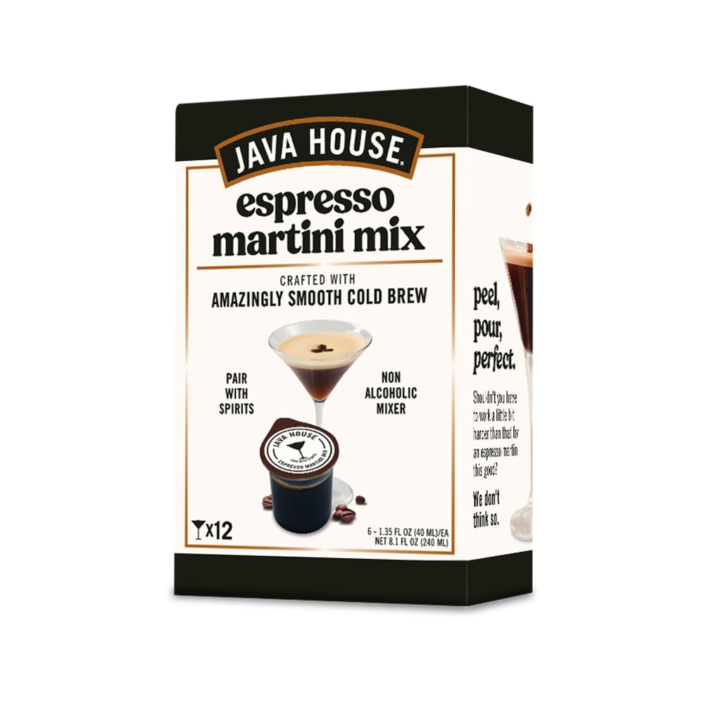 Java House Cold Brew Espresso Martini Mix peel and pour pods in packaging, featuring six convenient serving pods.