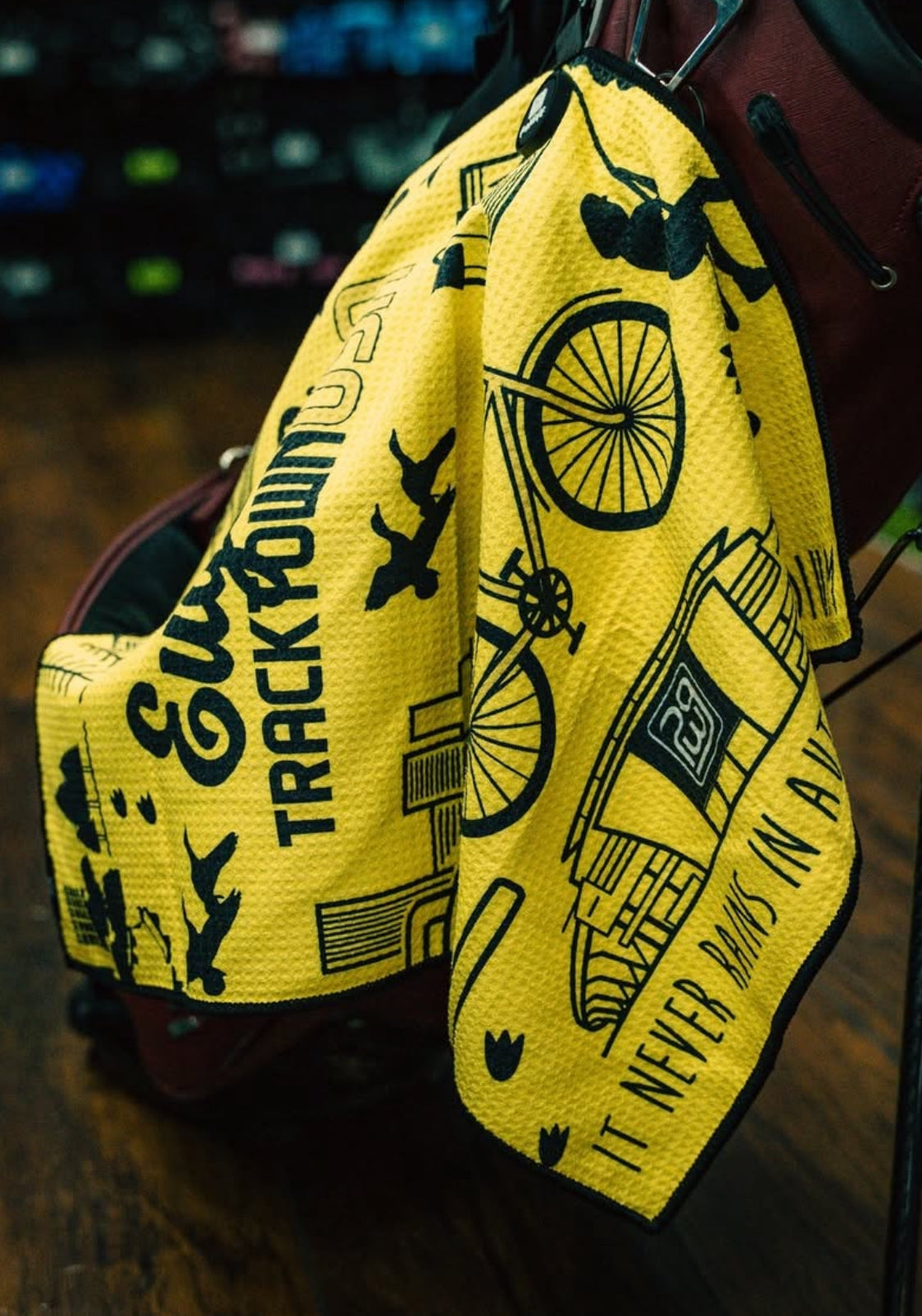 ParWestGolf Eugene Track Town USA towel featuring vibrant athletic design and soft terry cloth fabric for sports accessories.