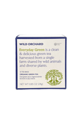 Organic green tea bag from Wild Orchard's Everyday Green collection, featuring the tea bag with green label and branding.