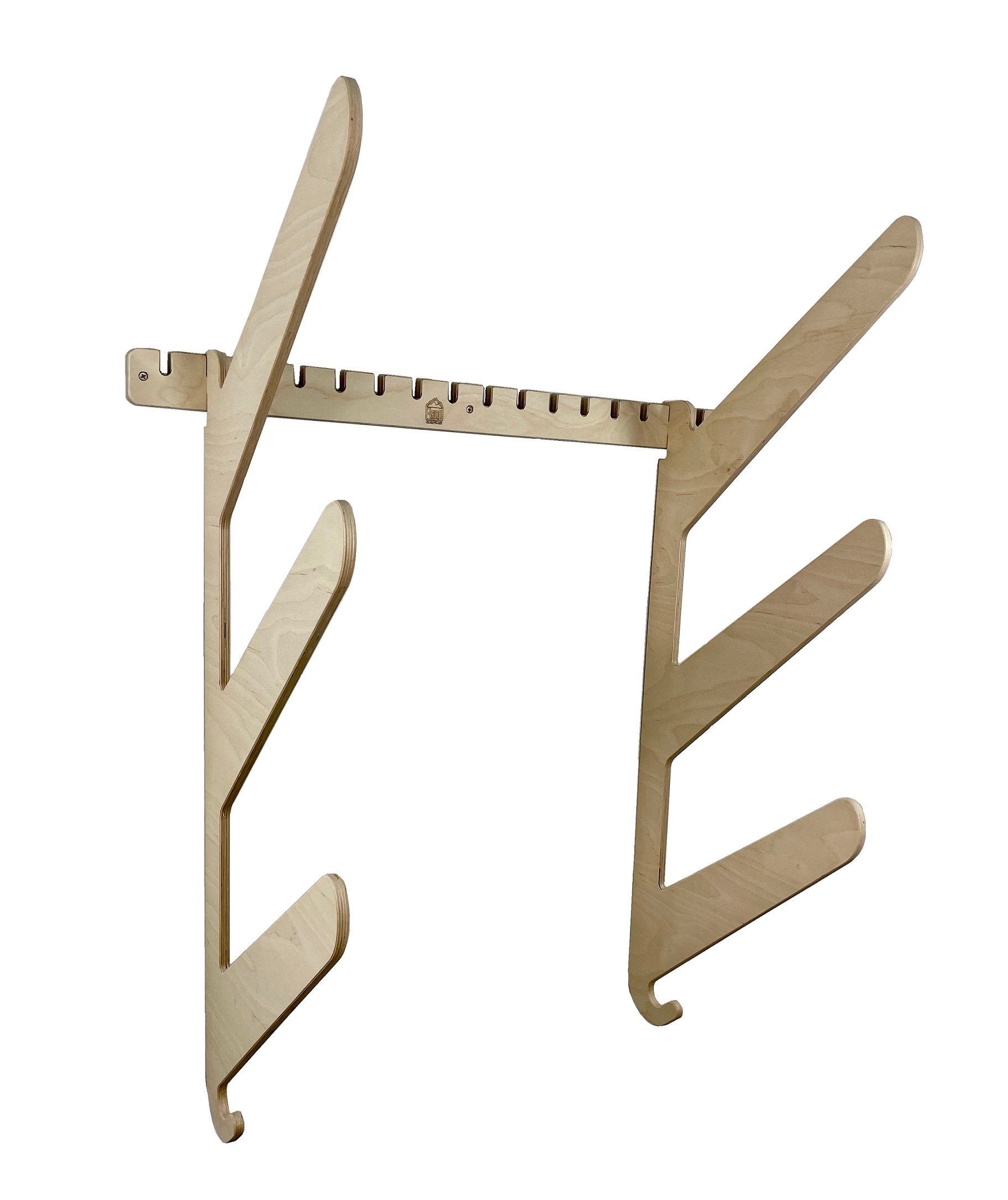 Rado Racks The Exhibitor surfboard wall rack holding a surfboard for secure storage and display.
