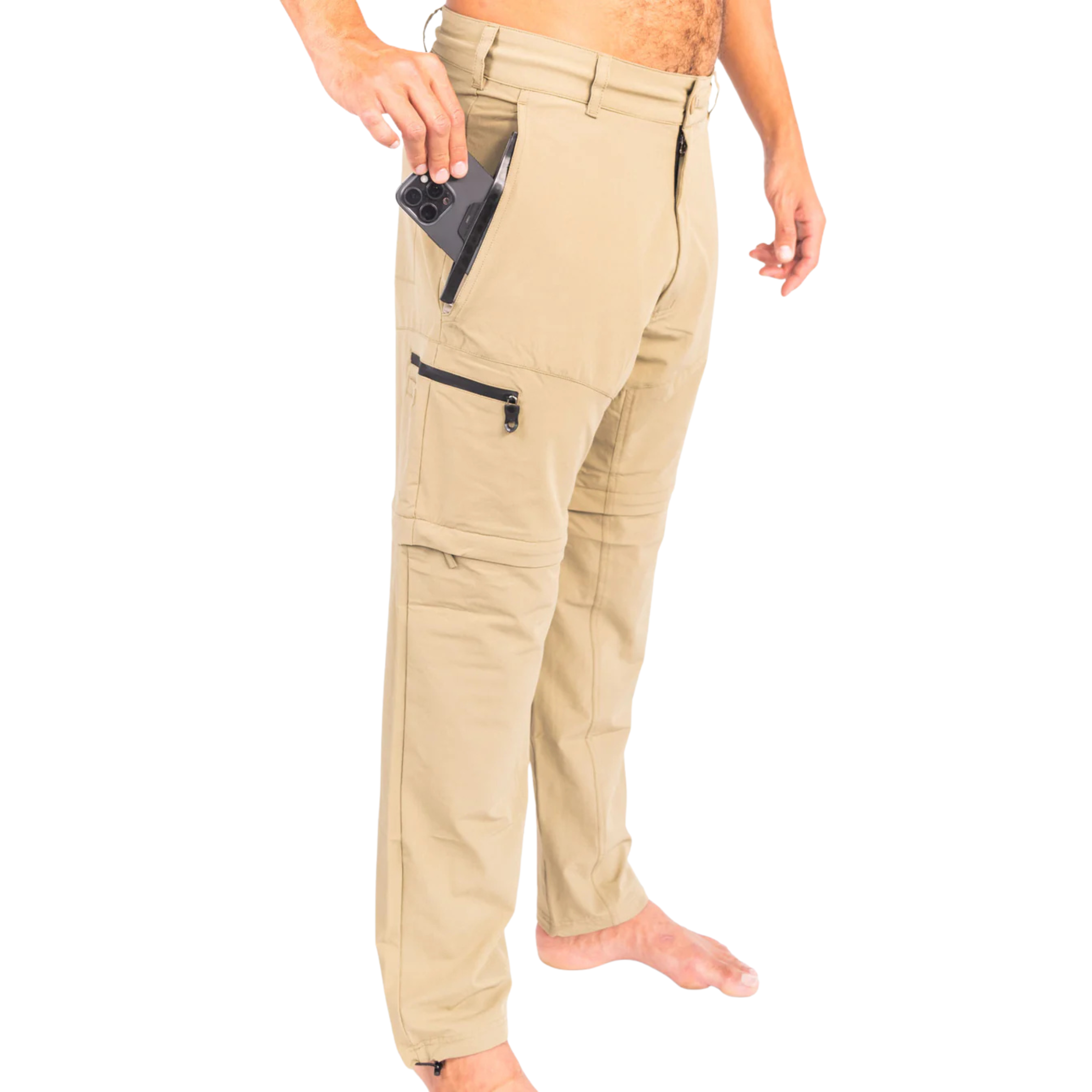 Dry Pocket Explorer waterproof fishing and hiking pants featuring a waterproof pocket and durable outdoor fabric.