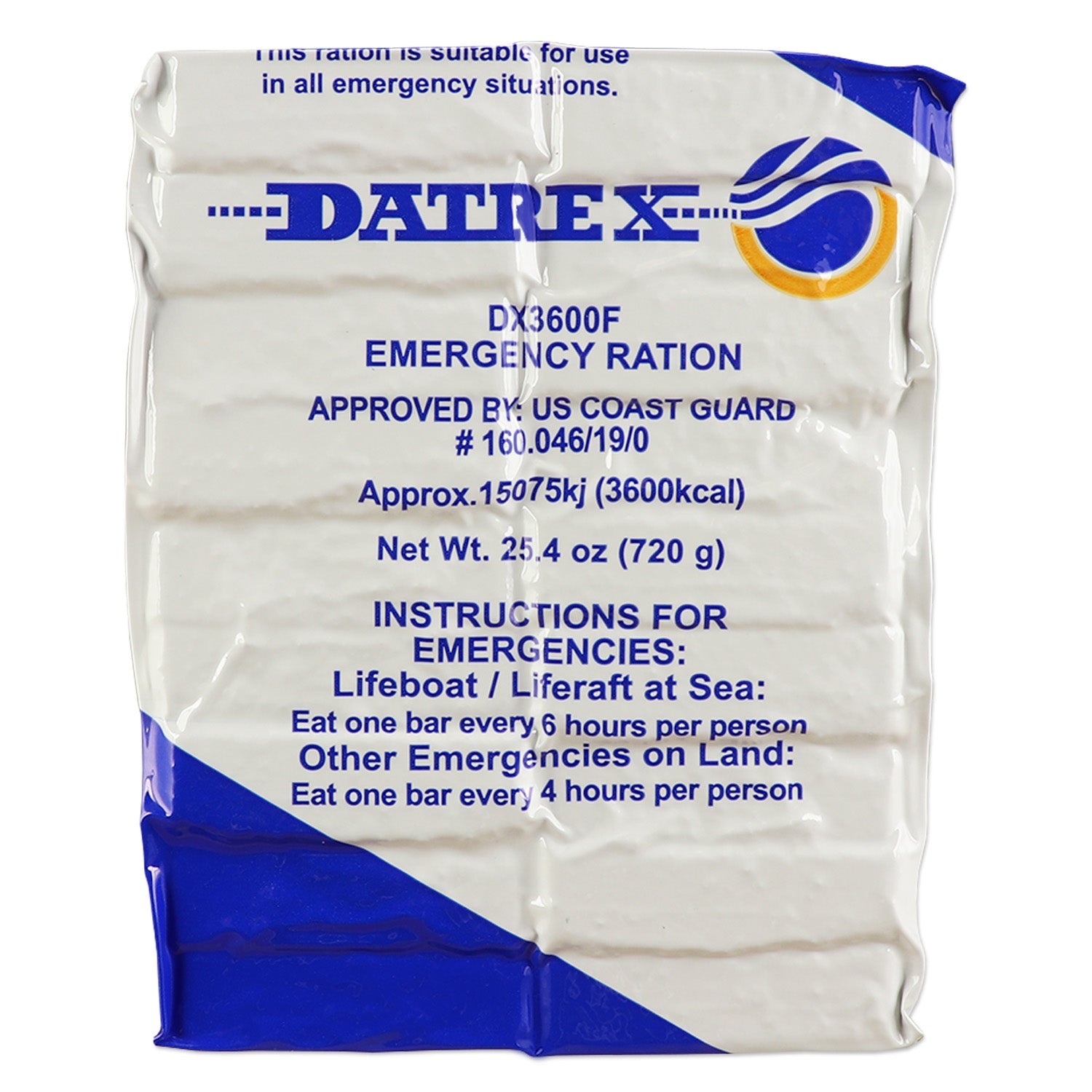 Datrex 3600 Calorie Emergency Food Bar for survival, with a long shelf life, shown in a close-up image.