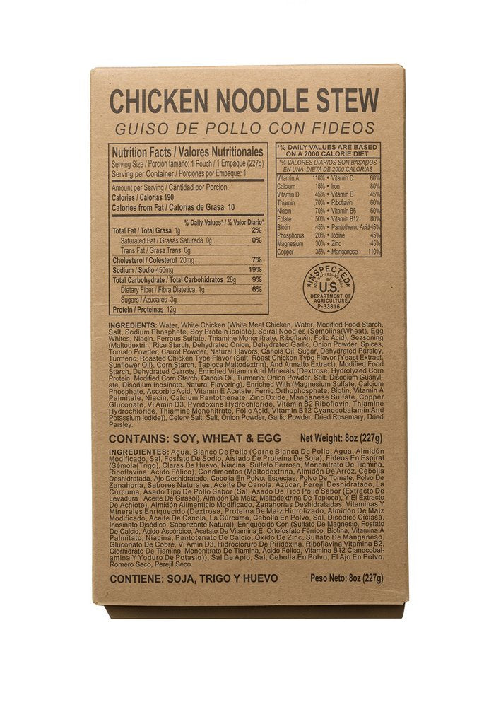Case of 12 Alpenglow Readiness Supply MRE meals in standard variety, showcasing packaged emergency food options.