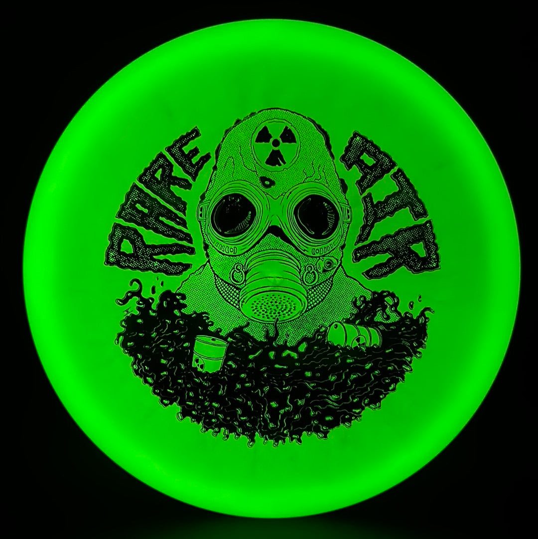 Rare Air Discs Lunar Recon Mortar F2 disc golf stamp featuring Radioactive Man design on a colorful disc.