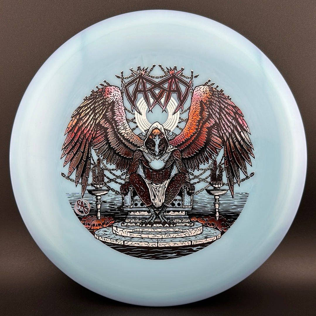 ESP Glo Buzzz disc golf disc by Rare Air Discs featuring Karudi the Overseer design from Cult of RAD collection.