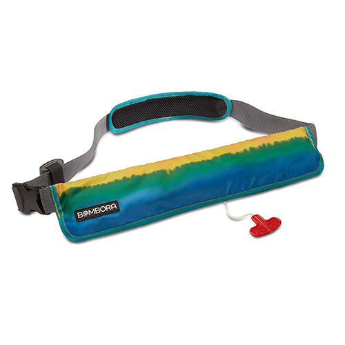 Vamo Life Bombora Gear 16g Belt Pack PFD in multiple colors, featuring adjustable straps and compact design for kayaking safety.