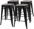 Set of 4 black metal backless stacking barstools for indoor or outdoor use, 24-inch height, modern dining or bar seating by HomePacific.