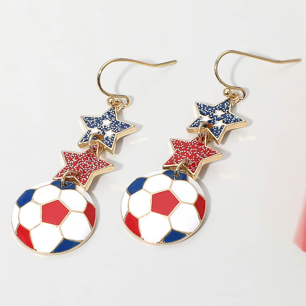USA Glittered Double Star Soccer Ball Drop Earrings - OVERLANDERS Outfitter