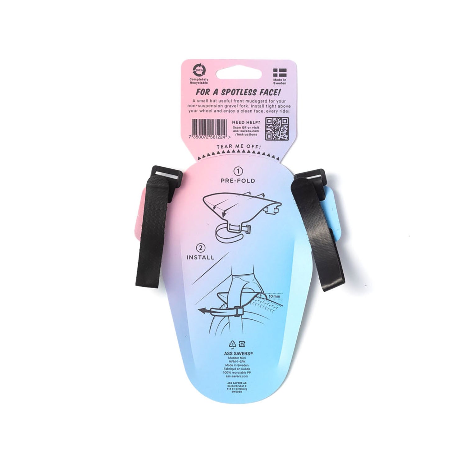 ZEITBIKE ASS SAVERS Mudder Mini front fender for bikes, adjustable for 32-55mm tires, lightweight mud protection accessory.