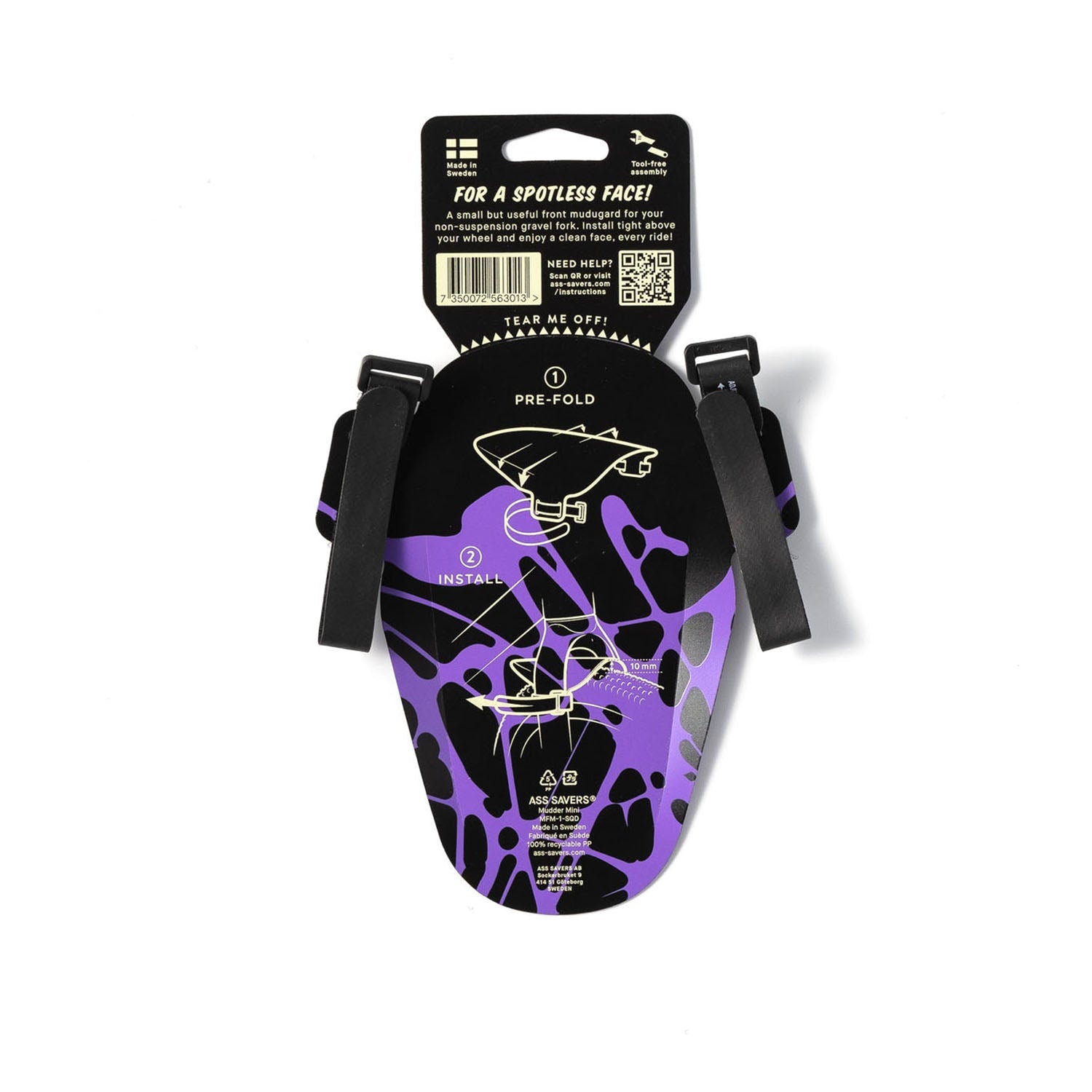 ZEITBIKE ASS SAVERS Mudder Mini front fender mounted on a bike, designed for 32-55mm tire widths, compact and durable.