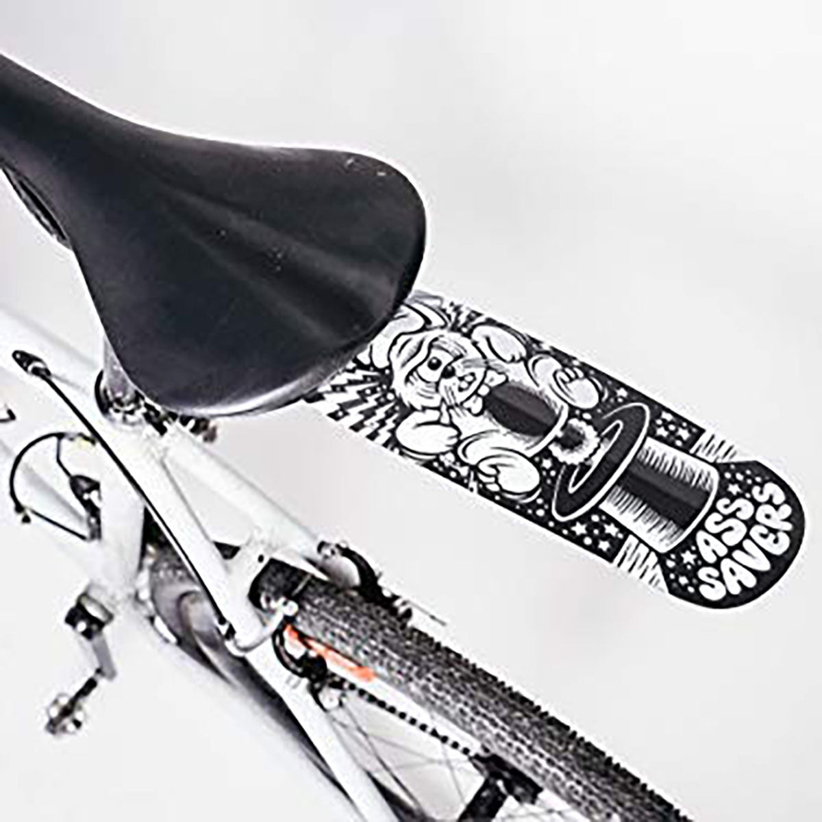 ZEITBIKE ASS SAVERS regular size rain fenders attached to a bicycle wheel, designed to protect against splashes and mud.