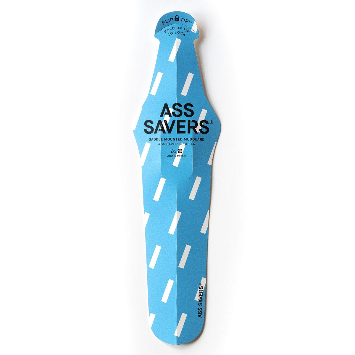 Blue ZEITBIKE ASS SAVERS regular size rain fenders attached to a bicycle wheel, protecting against splashes and mud.