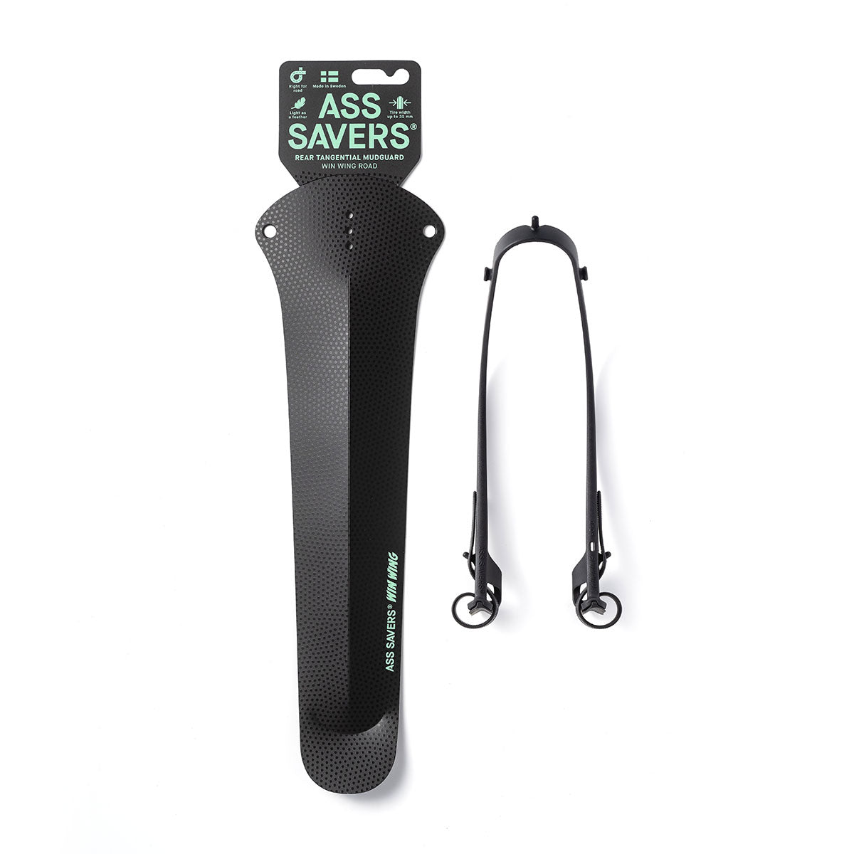 ZEITBIKE Ass Savers Win Wing 2 road rear mudguard with black wishbone attached to bike wheel and frame.