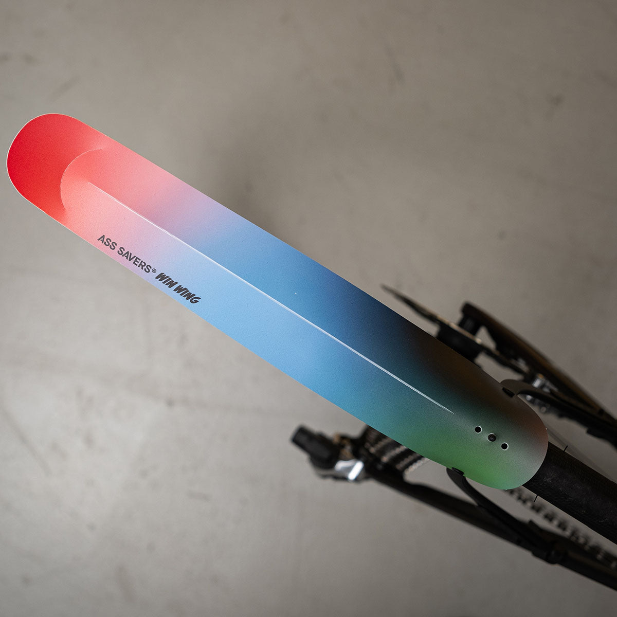 ZEITBIKE Ass Savers Win Wing 2 rear mudguard with black wishbone mounted on a bike, providing rear wheel protection.