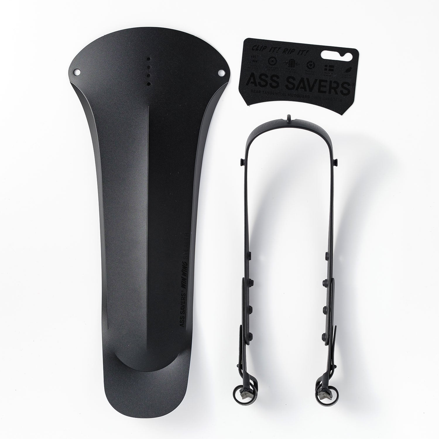 ZEITBIKE Ass Savers Win Wing MTB fenders, stealth black, designed to protect mountain bike riders from mud and water splashes.