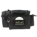 Lightning Golf Discs Fade Gear Crunch Box disc golf bag in black, featuring multiple compartments and a padded shoulder strap.