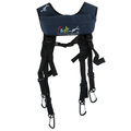Blue WeatherGuard suspenders for disc golf bag by Lightning Golf Discs, adjustable straps for comfortable carrying.