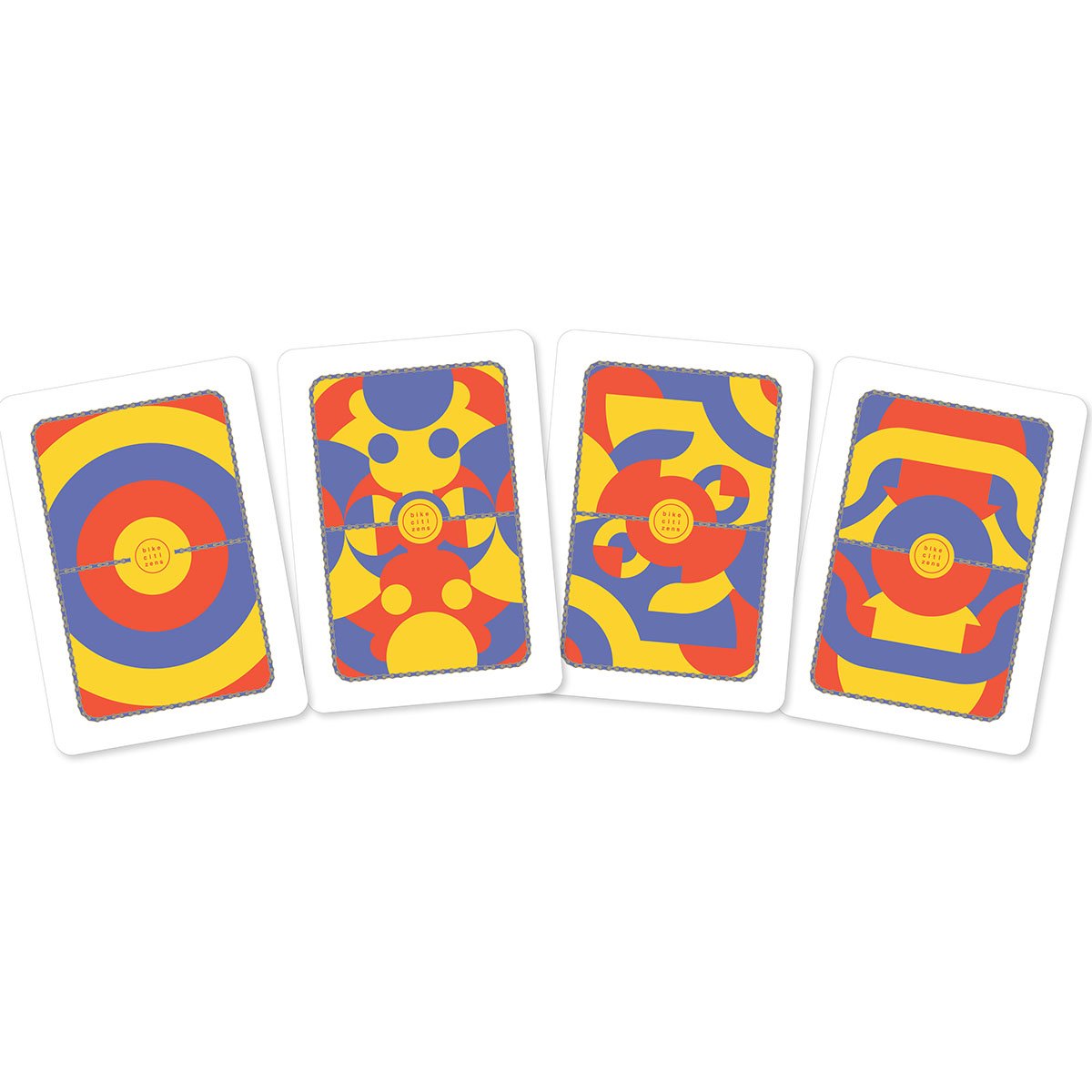 Set of four ZEITBIKE Bike Citizens Reflective Spoke Cards from the Bauhaus Series, featuring bold geometric patterns for bicycle spokes.