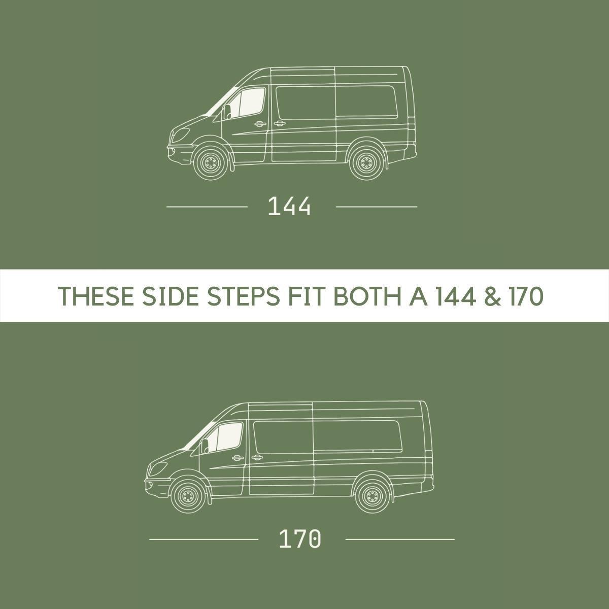 Sprinter side steps from Vanspeed, showcasing sturdy design and easy access for van entry and exit.