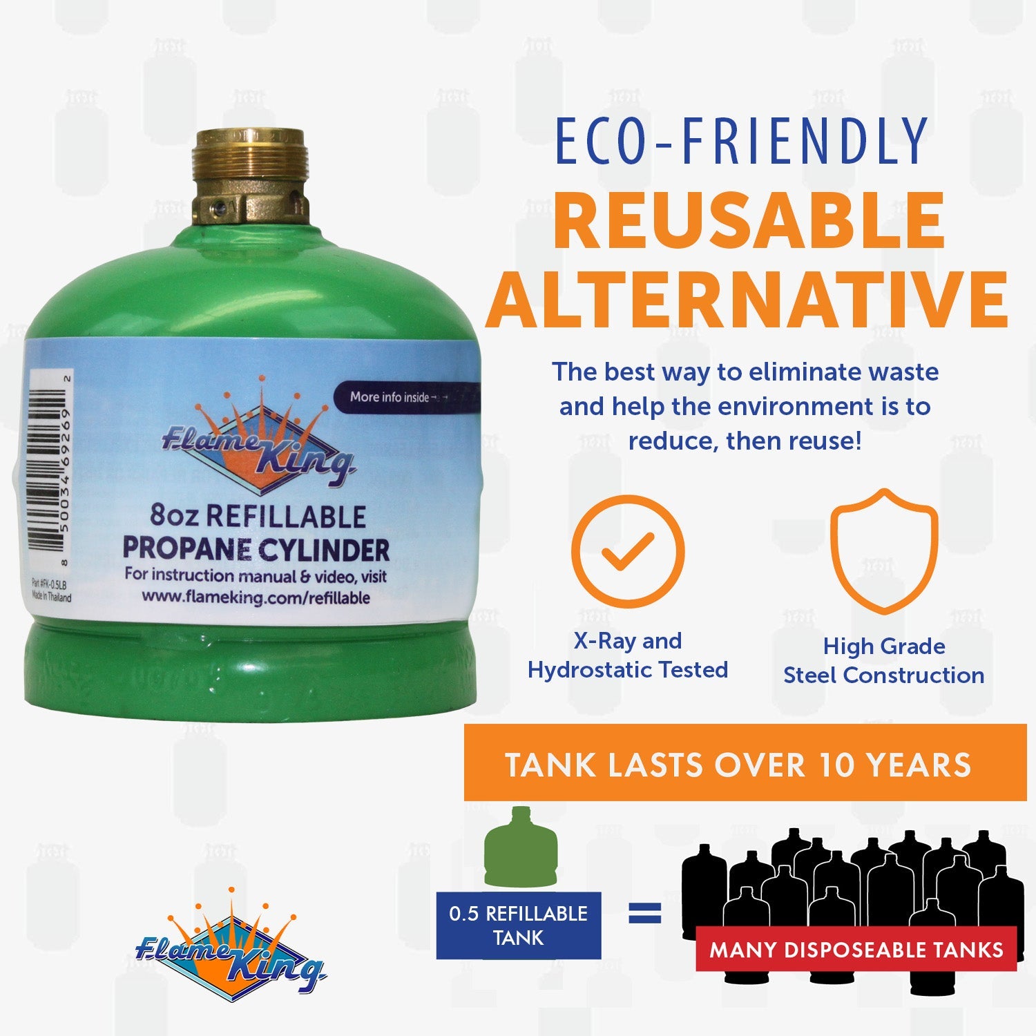 Flame King Eco Friendly Sustainable 8oz 1/2lb Refillable Propane Tank LP Cylinder - We The Collective