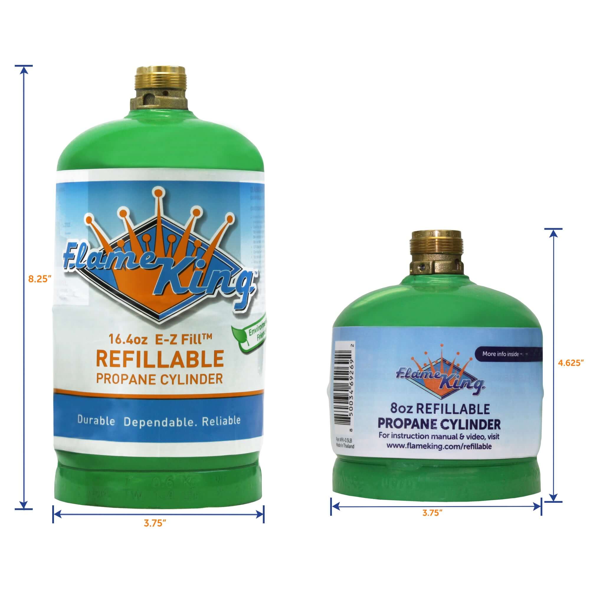 Flame King 2 Packs Eco Friendly Sustainable 8oz 1/2lb Refillable Propane Tank LP Cylinder - We The Collective
